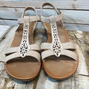 Naturalizer‎ Soul Summer Beige T-Strap Cutout Sandals Comfort Wide Size 9.5W